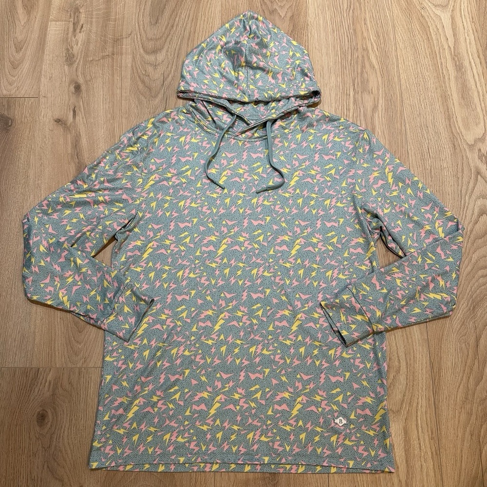 Burlebo Hoodie Mens Medium Electric Storm Retro Performance Long Sleeve EUC